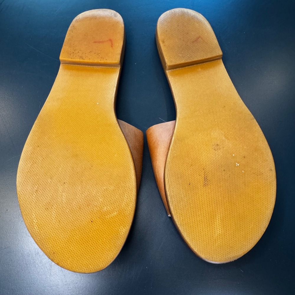 St. Agni Women 10.5 EU 41 Tan Leather Slide Sandals Flat Minimalist Handcrafted - Picture 9 of 10